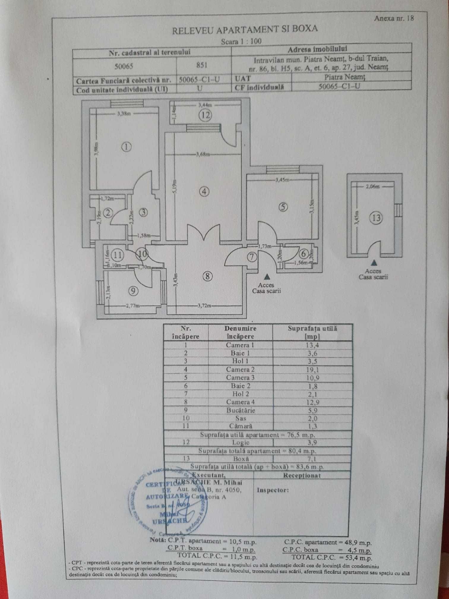 vand apartament (la H-uri) 4 camere, Maratei, 81 mp +boxa - imagine 1