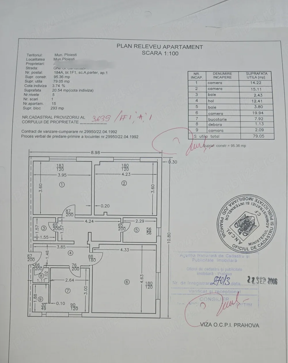 Vând apartament 3 camere decomandat, str.Cantacuzino