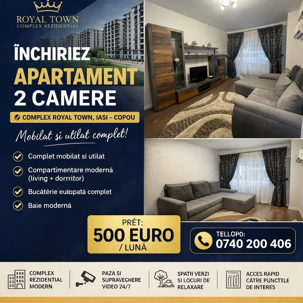 Inchiriez apartament 2 camere Royal Town Copou - imagine 1
