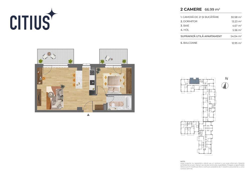 Apartament cu 2 camere de vanzare. Comision 0!