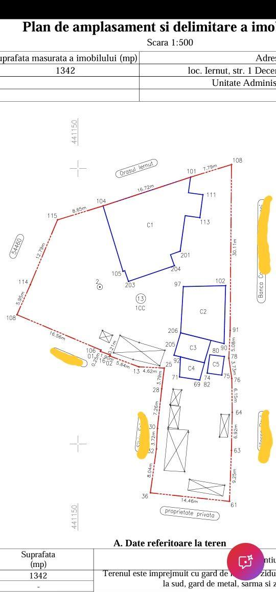 Proprietar-De vânzare Casă și Teren 1.342 mp Iernut – Ultra-Central | Certificat Urbanism (POT 40%, P+2)