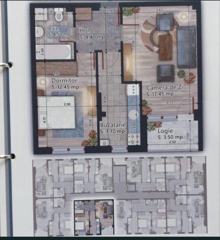 2 camere • Etaj 1 • Bloc nou • Mobilat complet • 50 mp utili