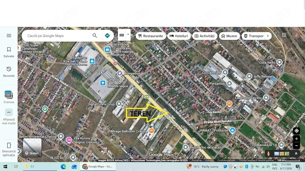Inchiriez 500 mp teren -Craiova-Carcea-Ford-Selgros-la asfalt