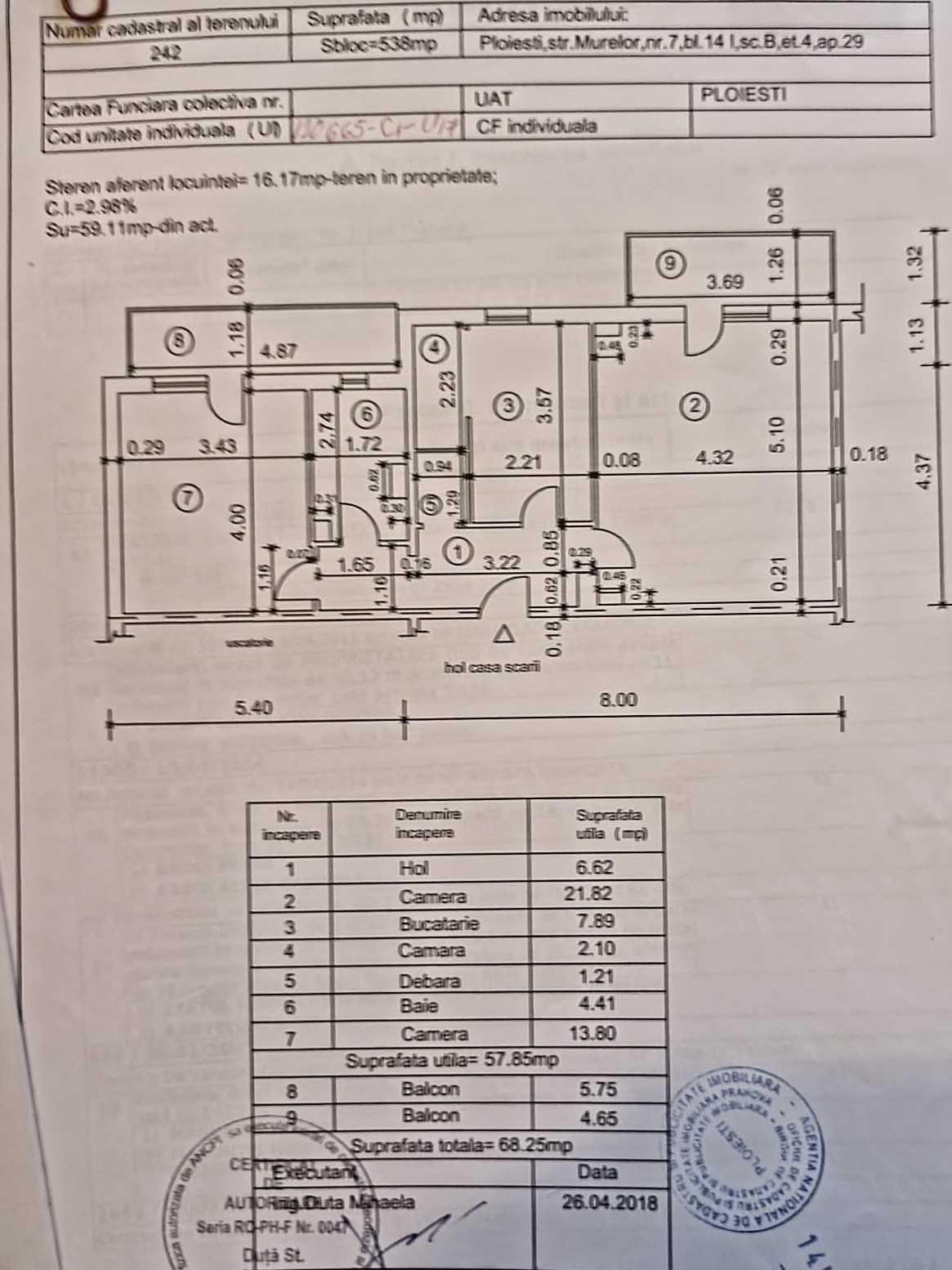 Murelor 14 I Etaj 4/4 68m2 decomandat 1A 2 BALCOANE
