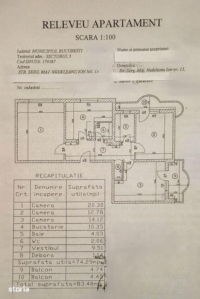 Apartament 3 camere, 2 balcone, zona 13 Septembrie - Marriott, 83.48mp
