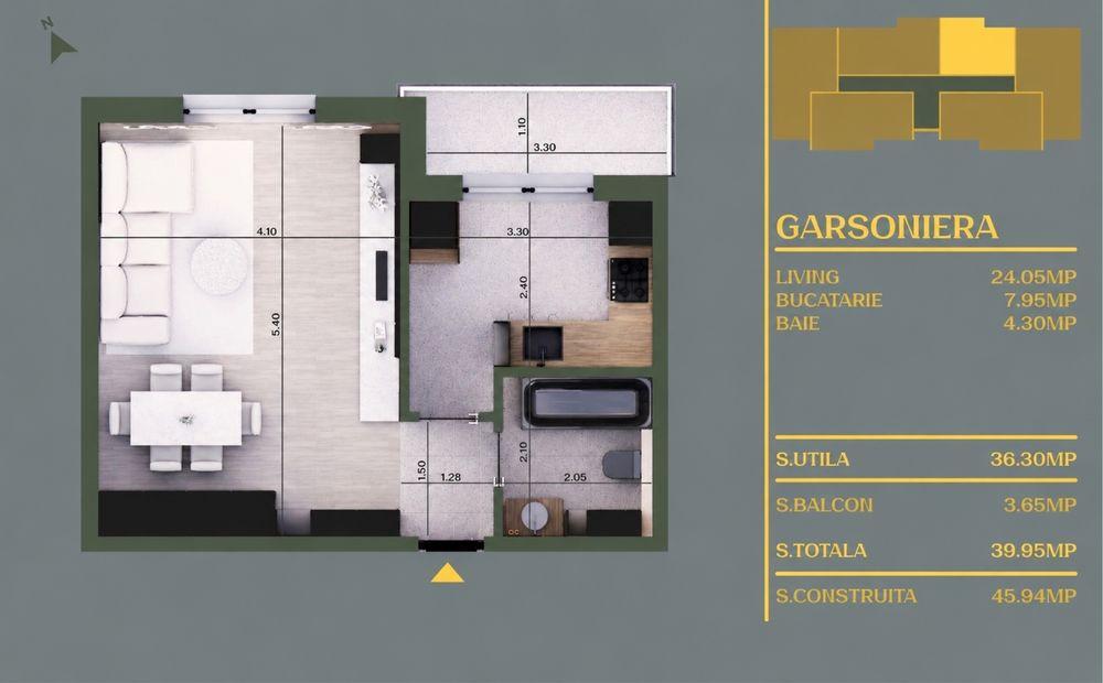 Garsonieră nouă, etaj 1, loc parcare inclus, OxyGo Park Residence Vidra – 1.500 lei/lună