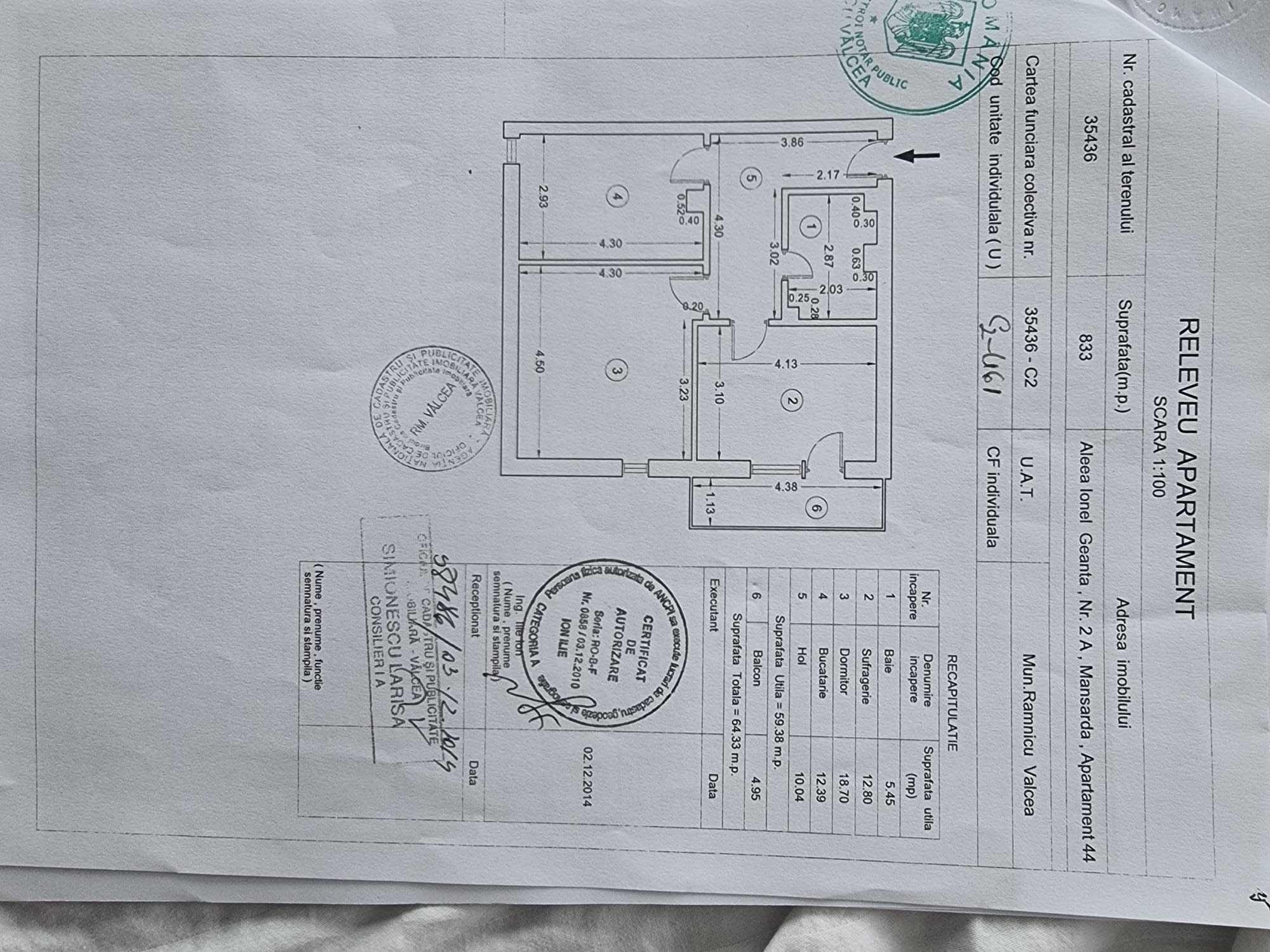 Apartament 2 camere decomandat, 64 mp, bloc nou 2014, Cartier Nord – zonă liniștită , Râmnicu Vâlcea