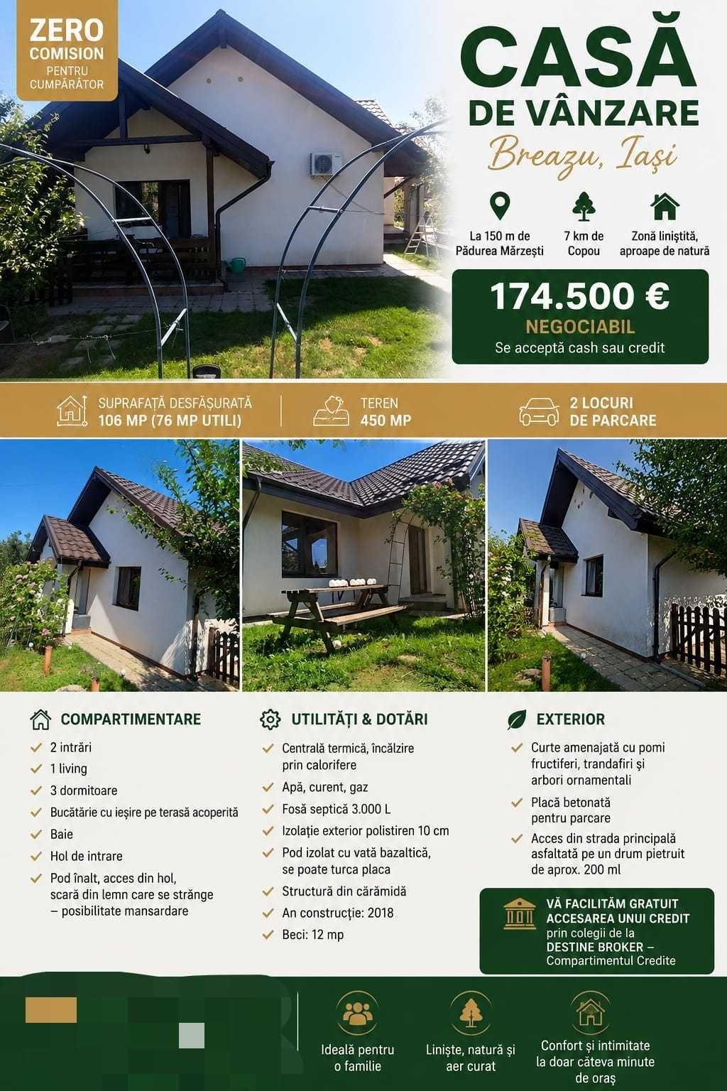 CAUTI apartament mare ? CASA_ ZERO COMISION_IASI_BREAZU_ FIX 7 km de COPOU_Casa individuala  4 C_teren 450 mp_beci_2 locuri parcare