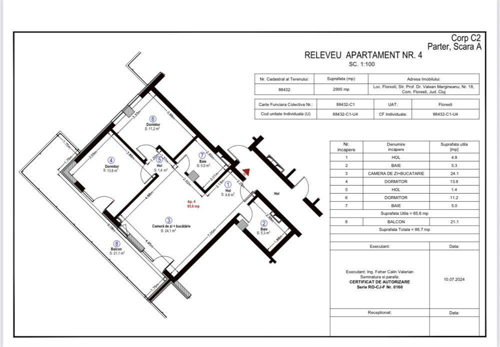 Apartament 3 camere Zona Vivo (semifinisat)