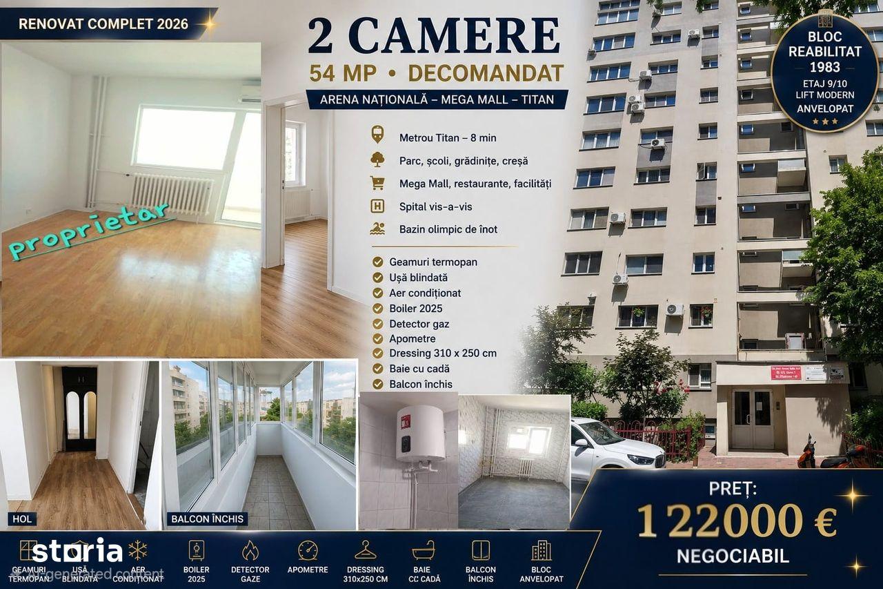Proprietar2 cam-dec 54 mp, renovat 2026|'83 Arena Națională–Metrou 8m