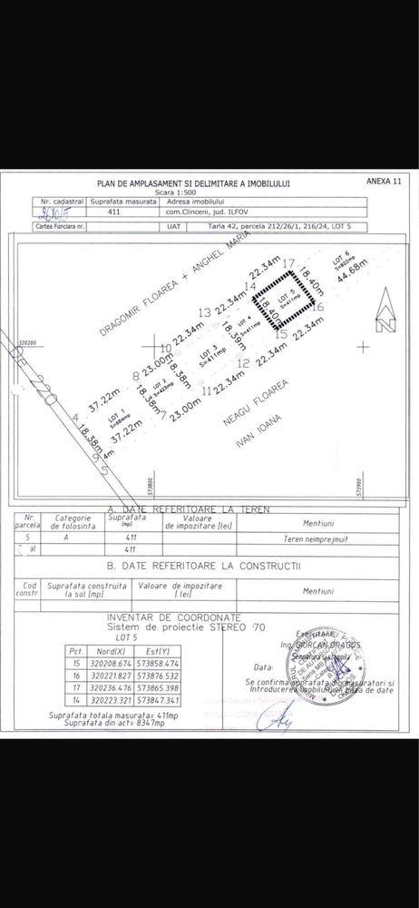 500 mp Clinceni stadion proprietar + 2500 m teren investitii