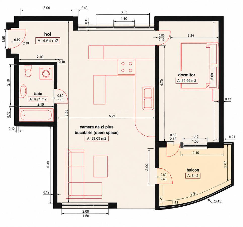 Apartament  2 camere | 64 m² utili | Etaj 7 | Alverna Towers