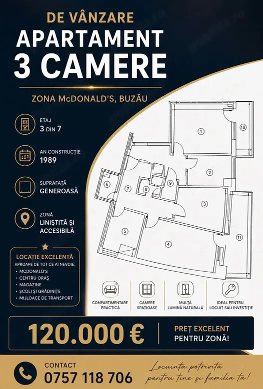Vanzare apartament 3 camere zona ULTRACENTRAL-McDONALD S - imagine 1