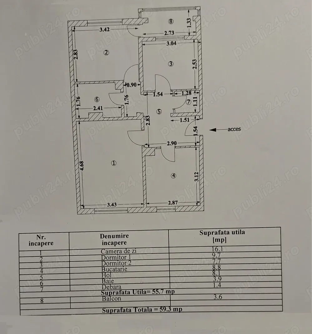 Ofer spre vanzare apartament 3 camere decomandate zona Inel II