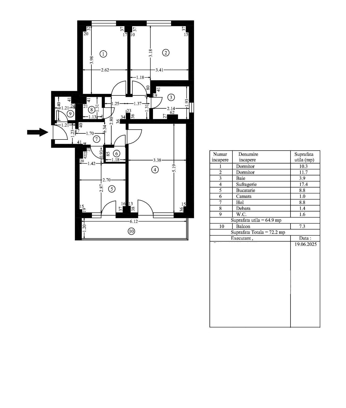 Vând apartament 3 camere in Pitești,Găvana 3, suprafață 72,2 mp, preț 76.000 Eur