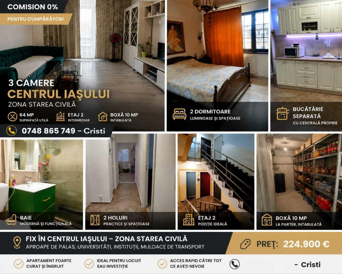 IASI_ZERO COMISION_Oportunitate RARA_Ultracentral_ap 3 C_ et 2/6_64 mp _boxa intabulata parter_bl  fara RISC SEISMIC - imagine 1