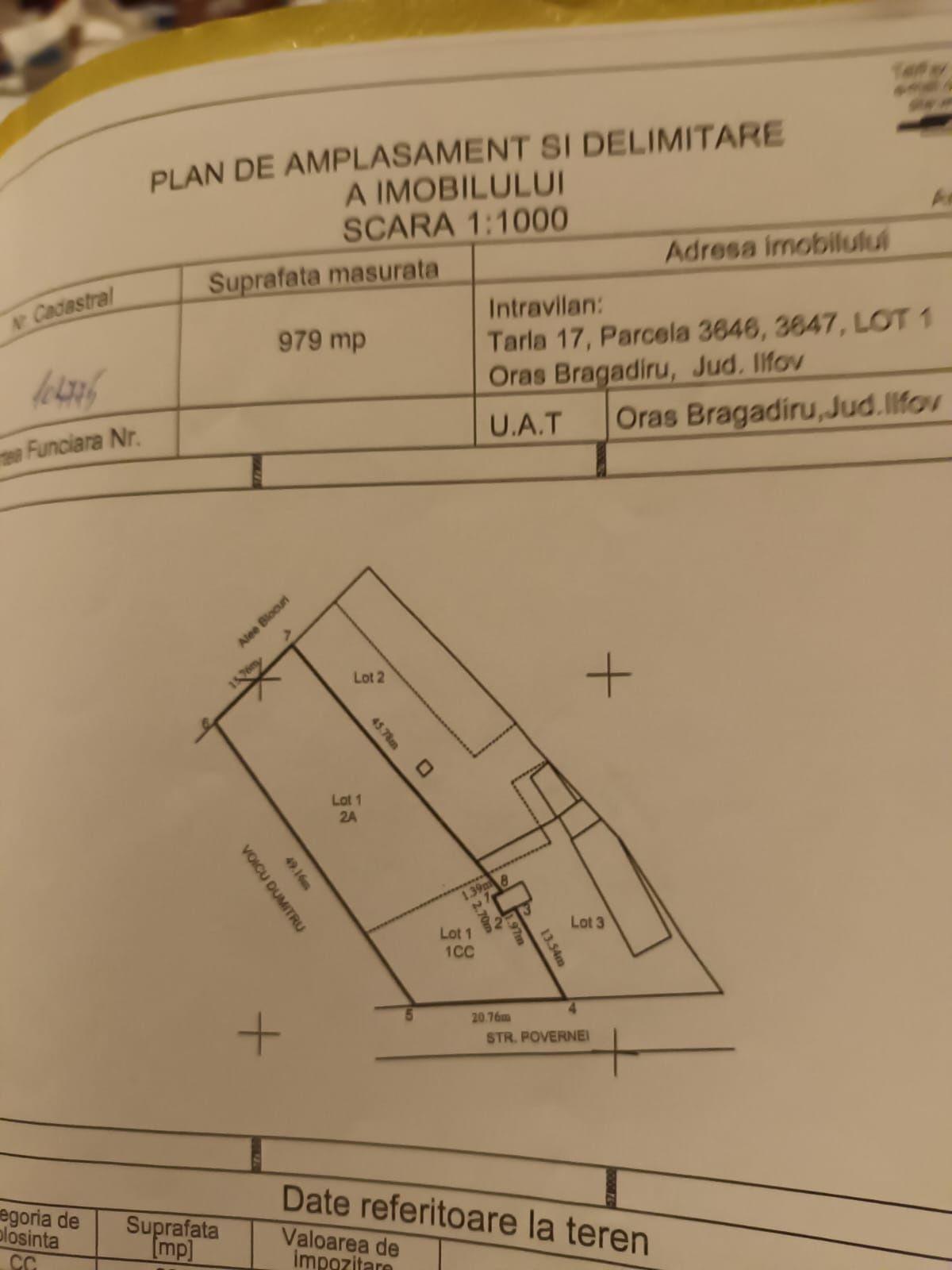 Teren intravilan 979 mp Bragadiru – zonă centrală