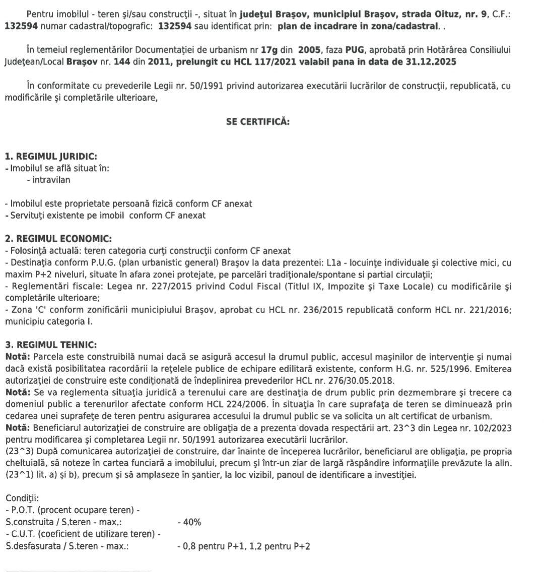 Teren pentru casa in Brasov,str.Oituz nr.9