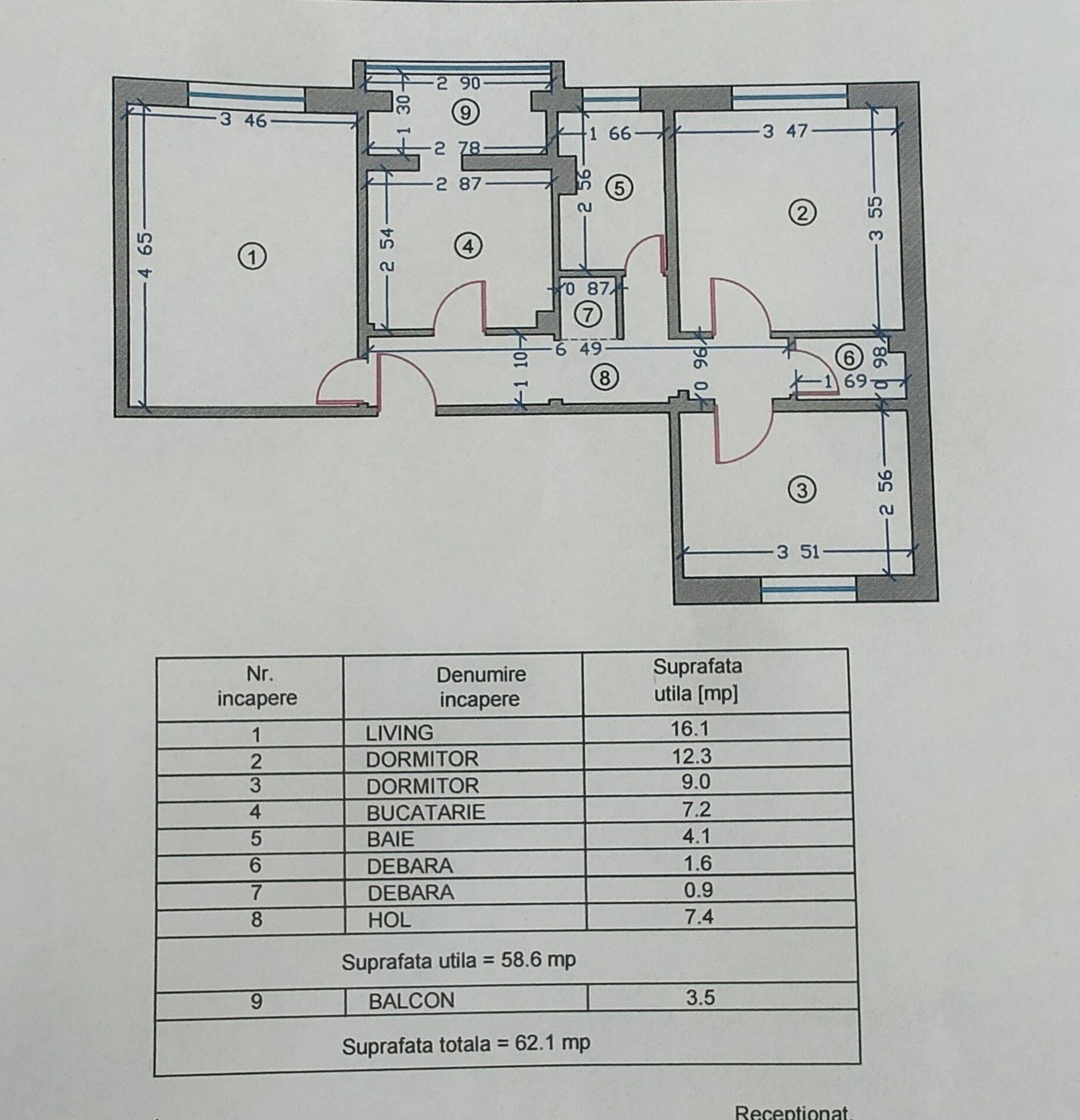 Apartament 3 camere DECOMANDAT, 62 mp, Inel 2 – An 1980, Centrală Gaz,Termopane, Mobilat, Utilat.