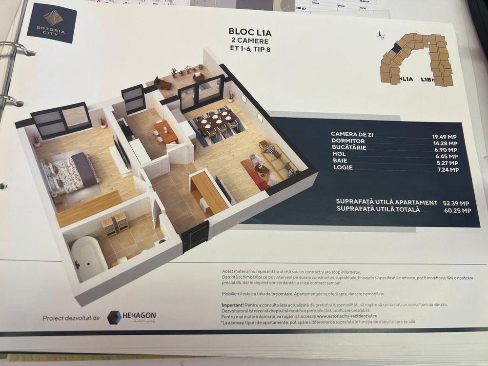Apartament 2 camere Estoria City | 60 mp | Parcare subterană | 5 min Metrou Nicolae Teclu | 165.000 €
