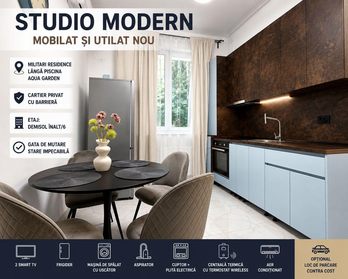 Studio Modern Lidl, Mobilat și Utilat Complet -- Militari Residence | Lângă Aqua Garden | Gata de mutare