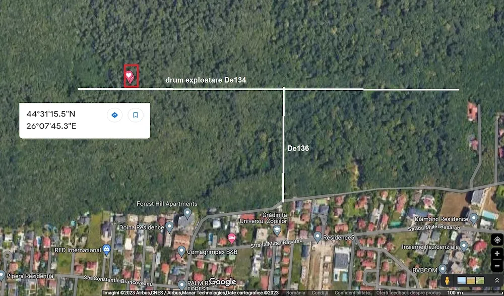 Particular vând teren 1124mp, 23000eur negociabil, 28x38m, în pădurea Băneasa (Voluntari), forestier