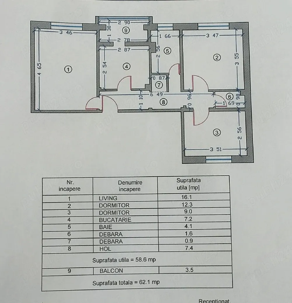 Apartament 3 camere DECOMANDAT, 62 mp, Inel 2   An 1980, Centrală Gaz, Termopane, Mobilat, Utilat. - imagine 1