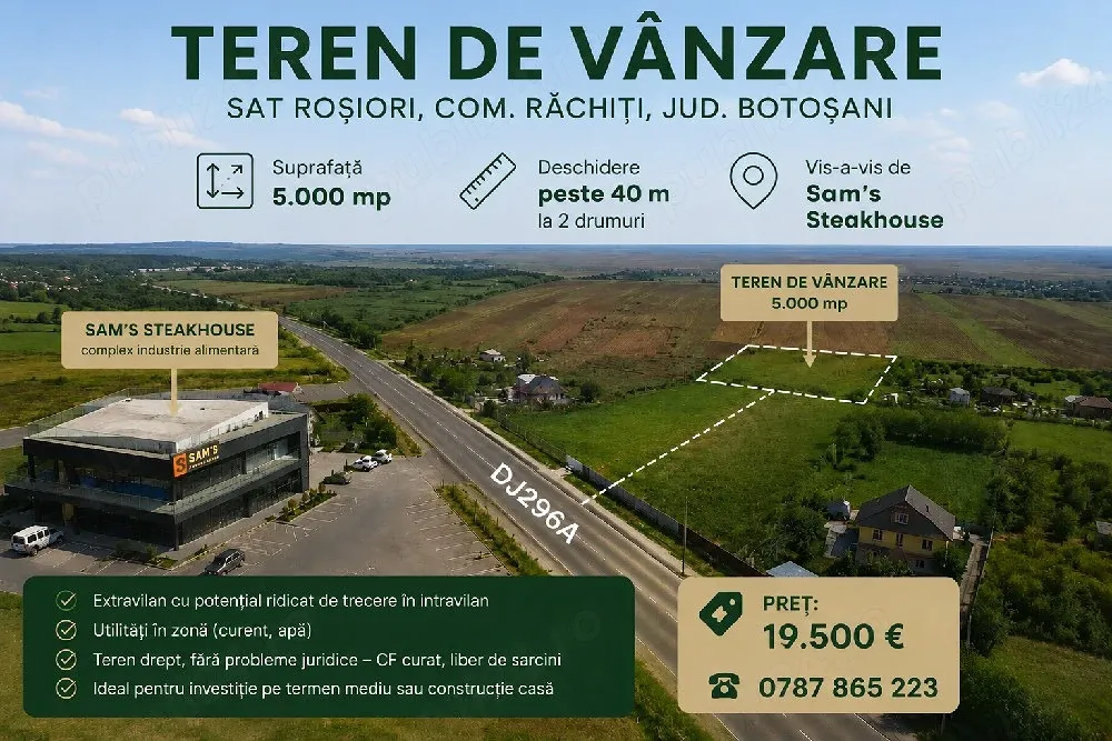 Teren 5.000 mp Răchiți Botoșani | Aproape de intravilan | Potențial investiție
