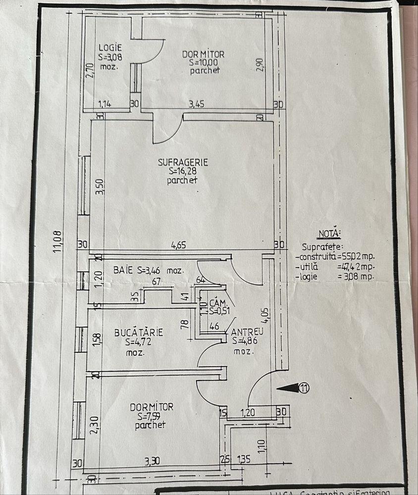 Vand apartament cu 3 camere modificat