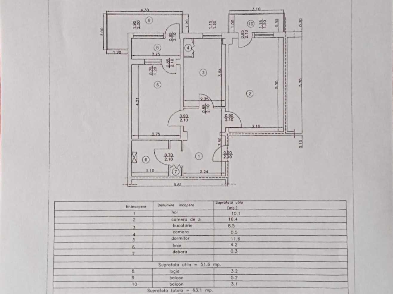 Apartament 2 camere decomandat | 51,6 mp | Bd. București | Etaj 3/10 | Bloc 1985| direct proprietar - imagine 1