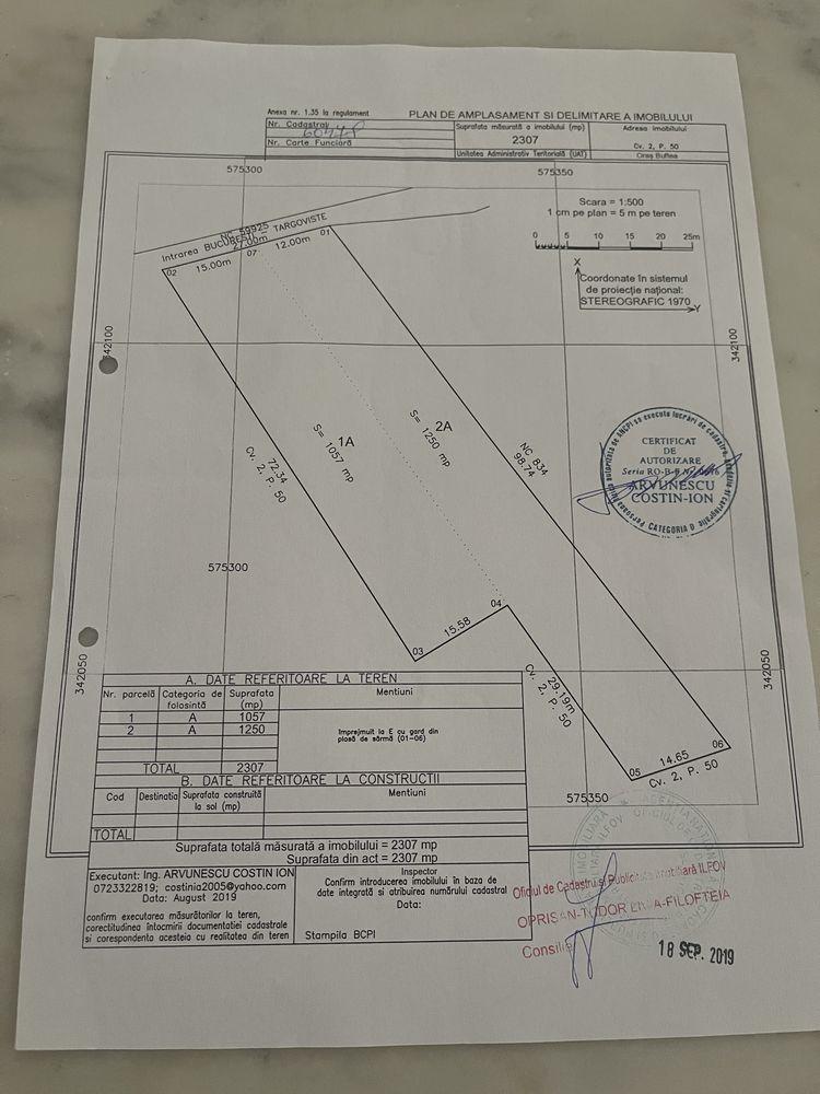 Vand teren Buftea Zona Centrala 2307 mp deschidere 27m - imagine 1