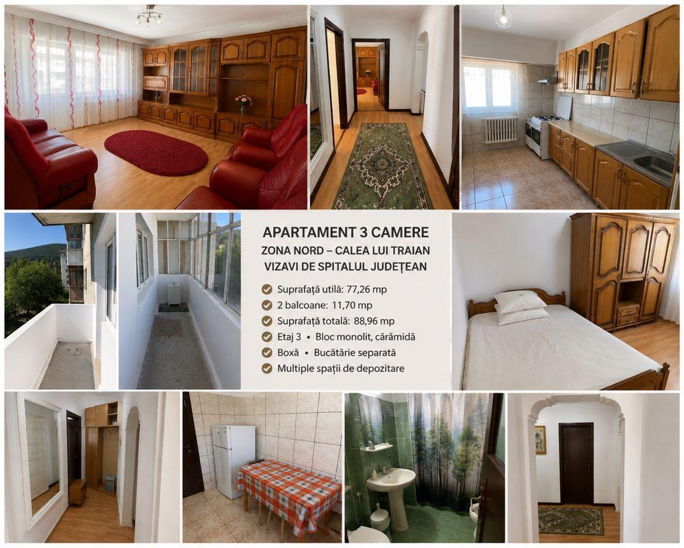 DE VÂNZARE – Apartament 3 camere, Zona Nord – Calea lui Traian