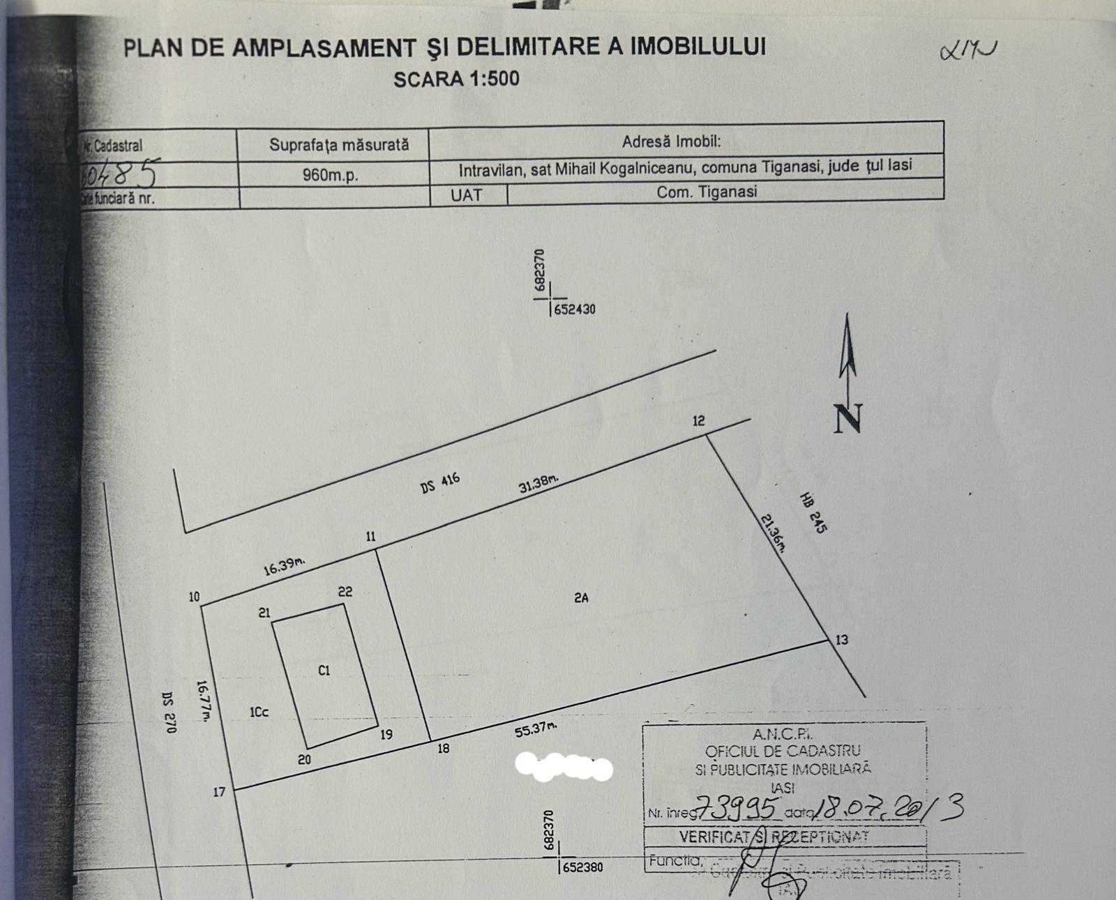 Teren intravilan 960 mp, deschidere 31m, utilitati, asfalt, 25 min Copou - Mihail Kogălniceanu