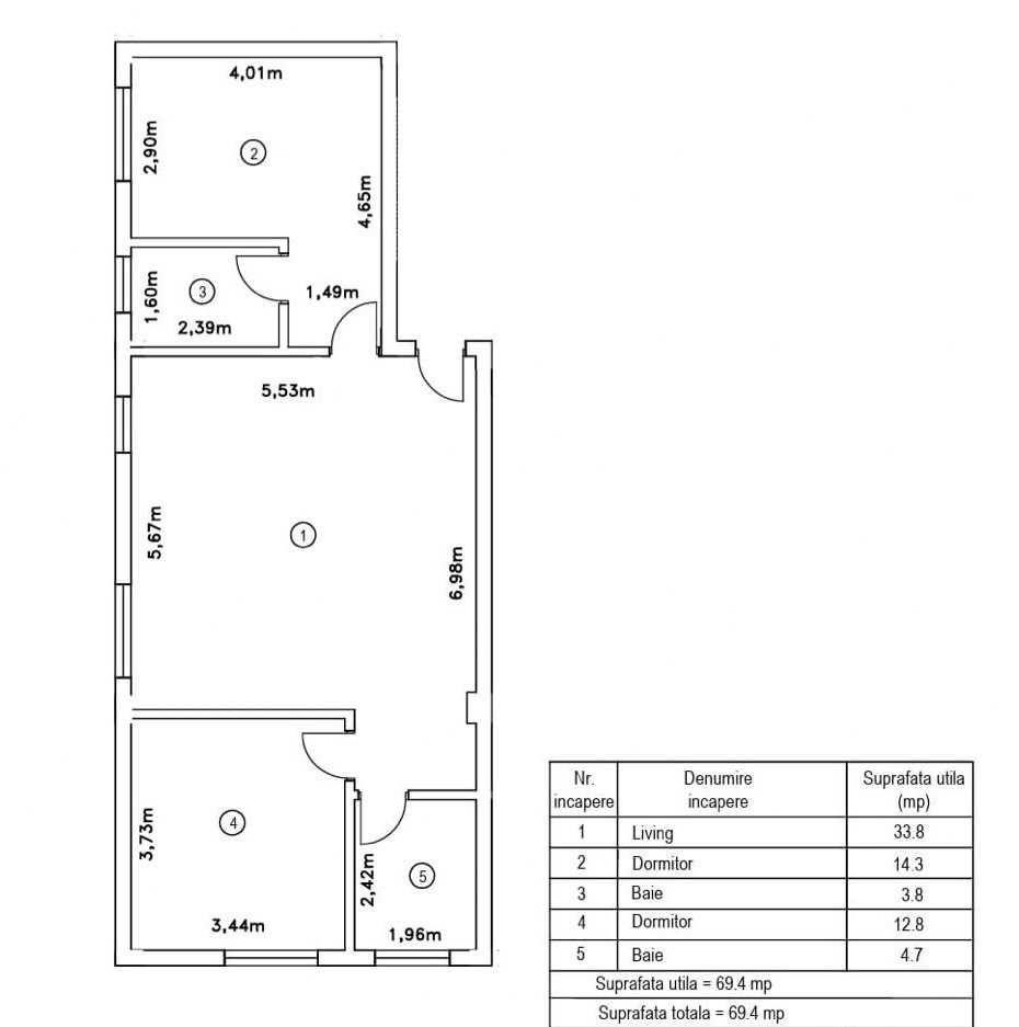 Proprietar, vând apartament 3 camere, 2 băi + 100mp curte