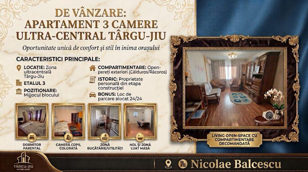 Apartament 3 camere ultracentral+loc de parcare