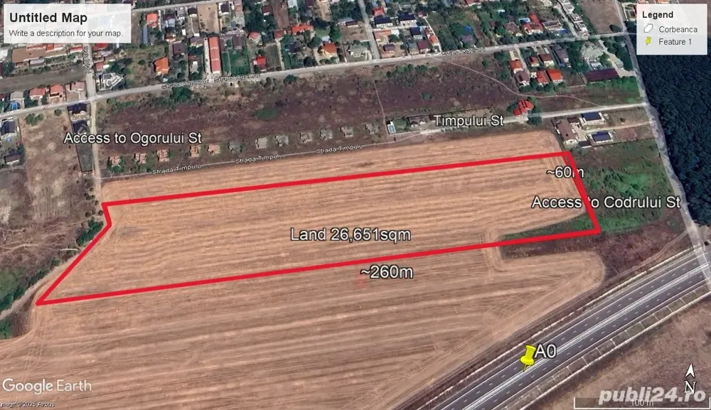Teren premium de vânzare în Corbeanca   26.651 mp - acces la A0 si DN1