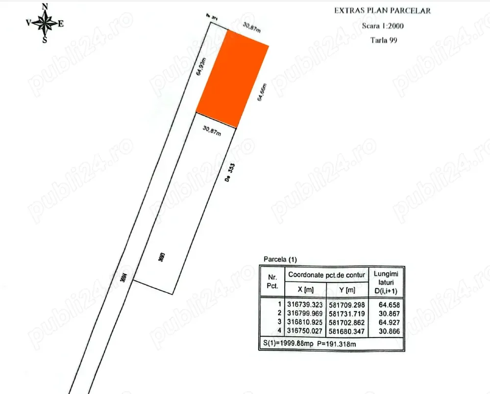 Teren intravilan 2000 m , deschidere 64 m    31 m  - Magurele