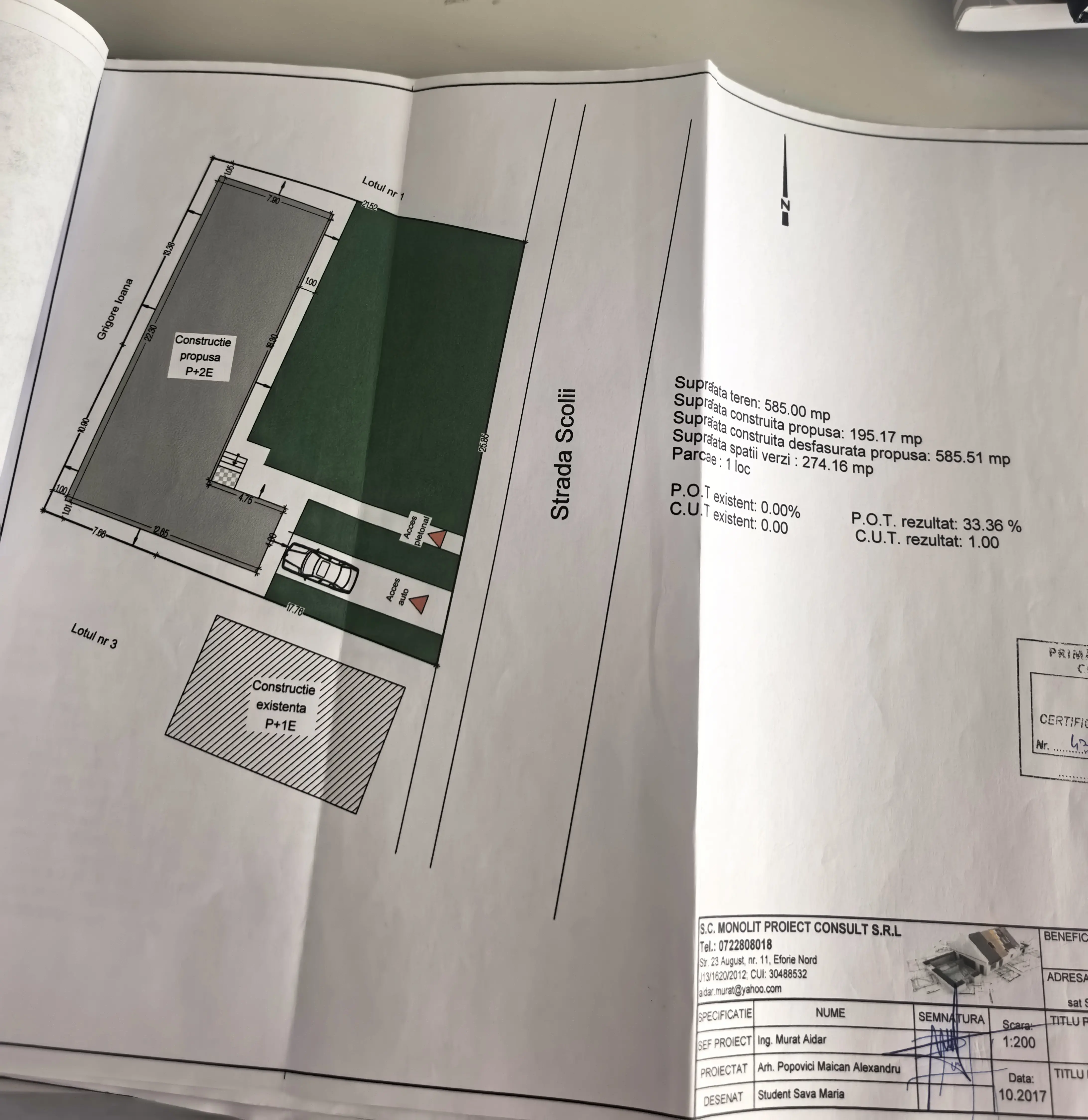 Teren întravilan de vânzare cu proiect de Vila P+P1+P2, Suprafață 585 m2, deschidere 29 ml în centrul stațiunii turistice Costinești.