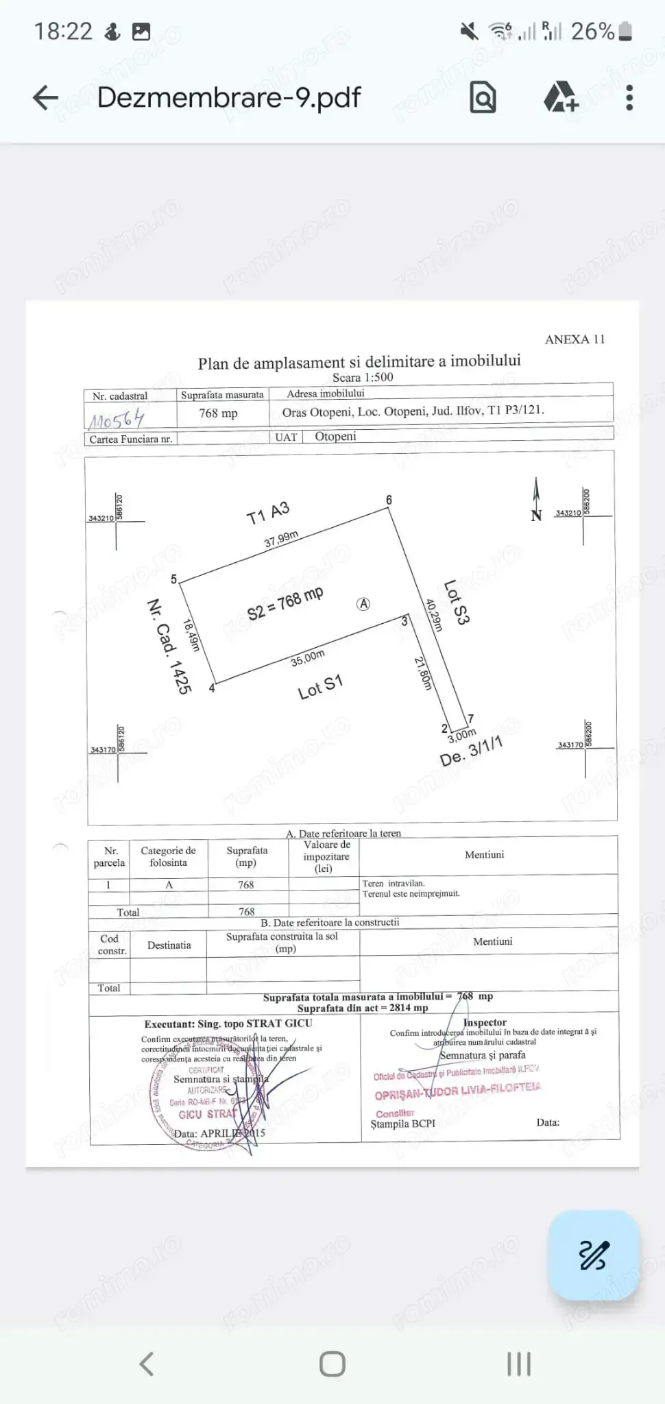 Teren Otopeni 768mp proprietar