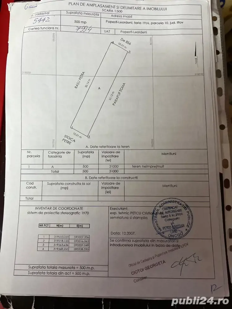 Particular vînd teren intravilan 500 m Str Viilor 110  m