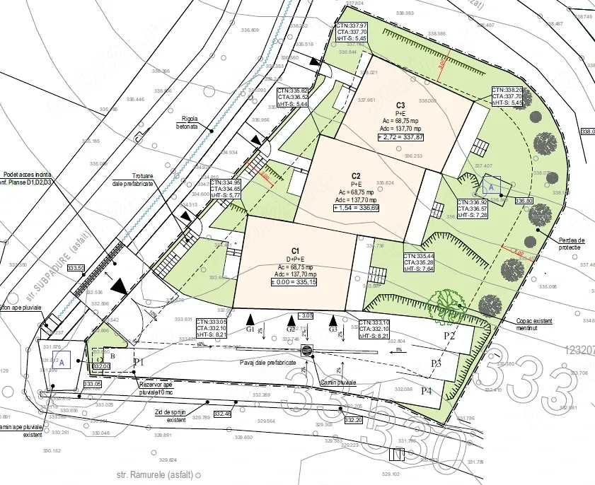 Teren cu AC pt 3 case de locuit