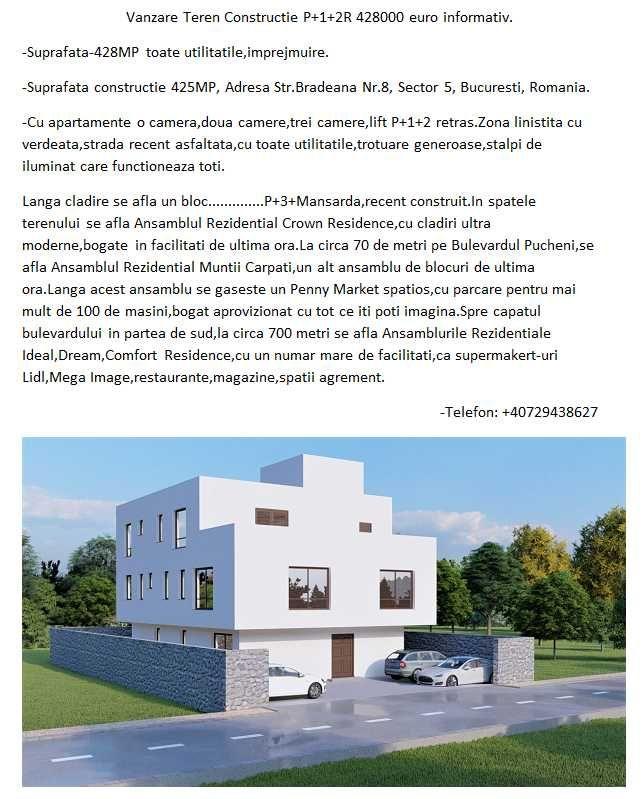 Vanzare Teren pentru constructie P+1+2 retras 428MP pret 428000 euro informativ - imagine 1