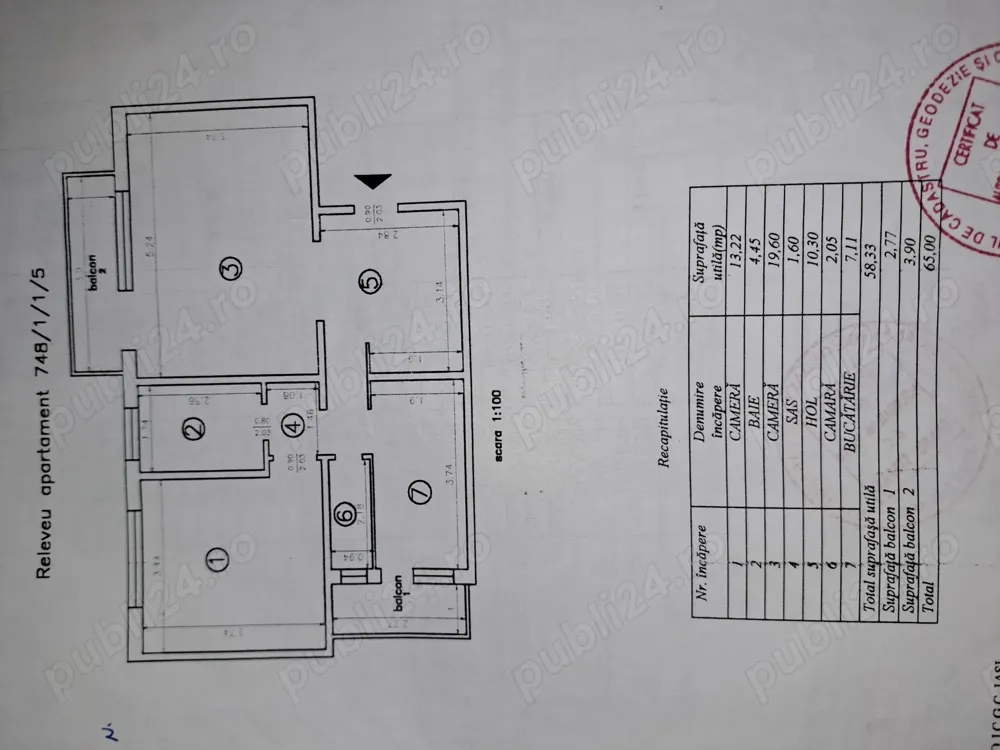 PF , apartament 2 CD , 65mp , et. 1 din 8 , bloc din 1991