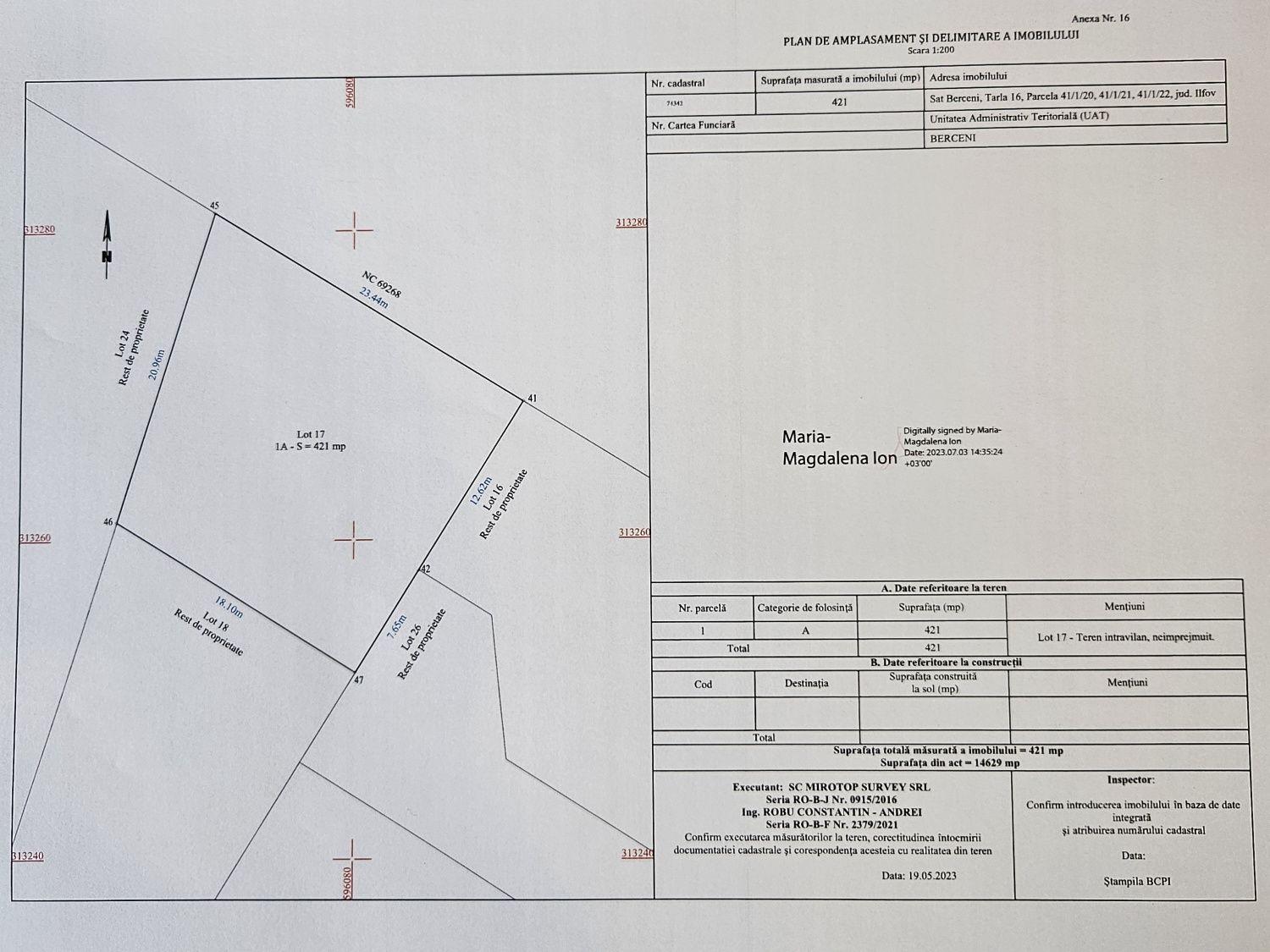 Terenuri intravilan comuna Berceni