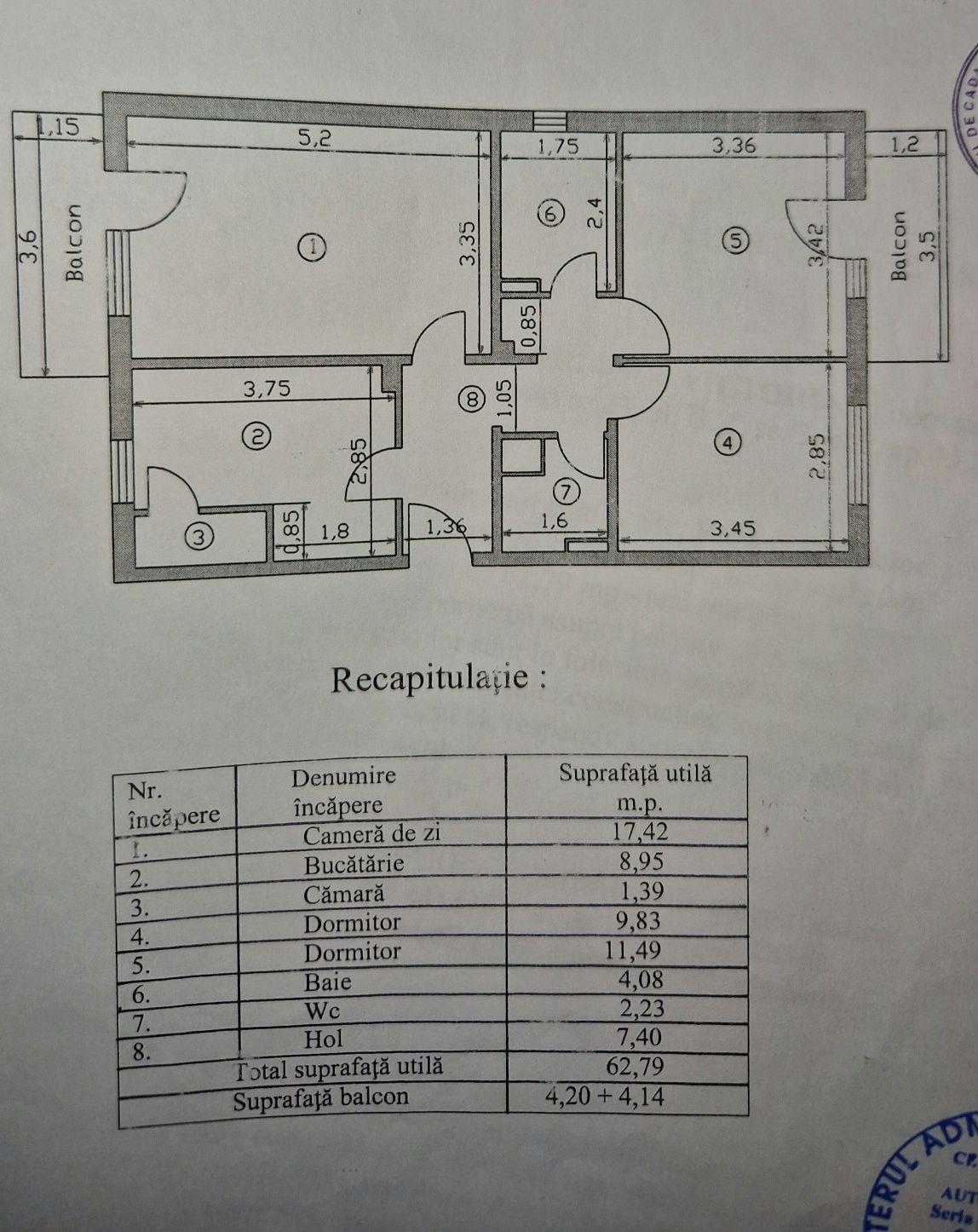 Proprietar vand apartament cu 3 camere
