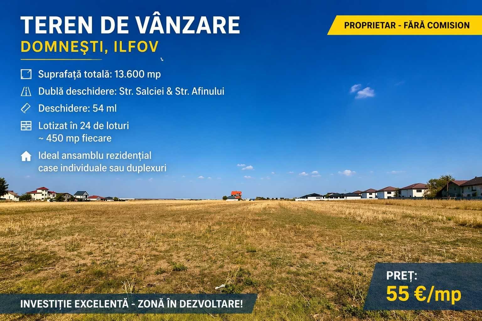 Particular - Domnesti Ilfov teren 13.600 mp lotizat in 24 loturi,55 euro mp. - imagine 1