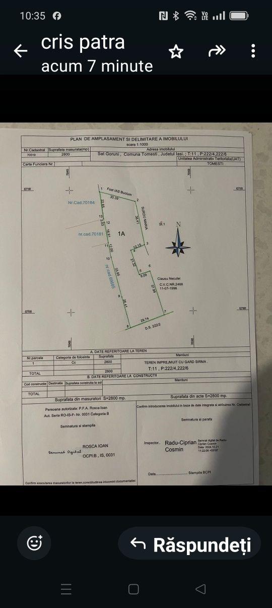 PF teren  2700 mp loc de casa Goruni Tomesti