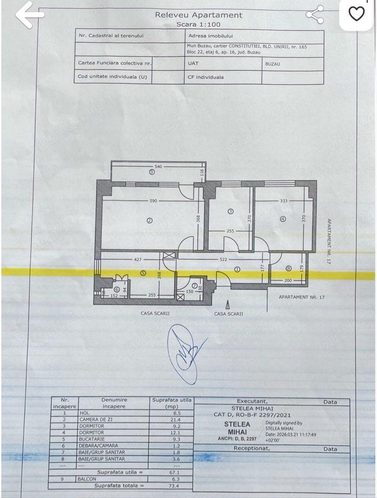 Apartament 3 Camere Decomandat   Buzău, Unirii Nord (Bloc 22)