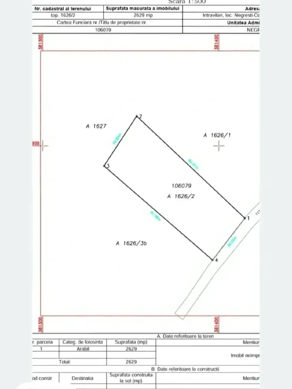 Teren de vanzare IN NEGRESTI-OAȘ STRADA SALCAMULUI teren intravilan 2629 [ mp ] Front la drum 30 ml