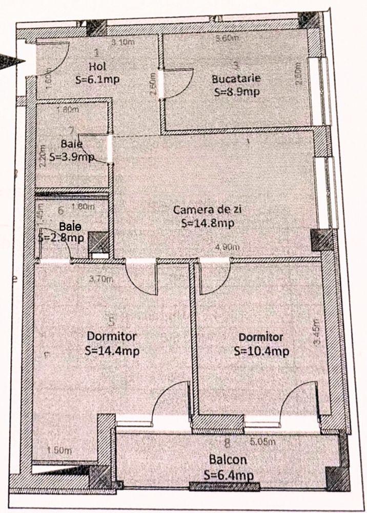 Apartament 3 camere , 2 bai, parter